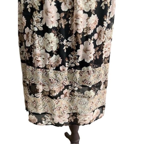 Mudd Hi-Low Smocked Sundress Size XL Dress Black Ivory Floral Stretch Adjustable - Picture 6 of 15